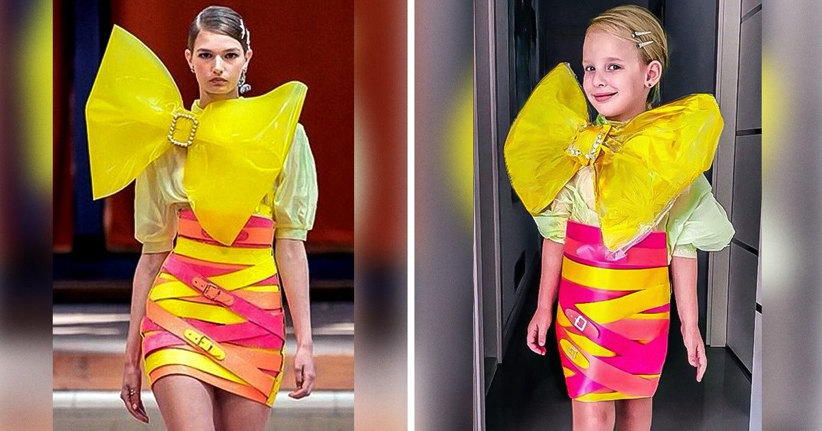 Garotinha de 5 anos imita (quase) perfeitamente o look das celebridades usando materiais inusitados