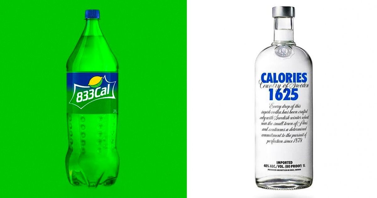 Designers trocam os rótulos dos produtos por suas calorias