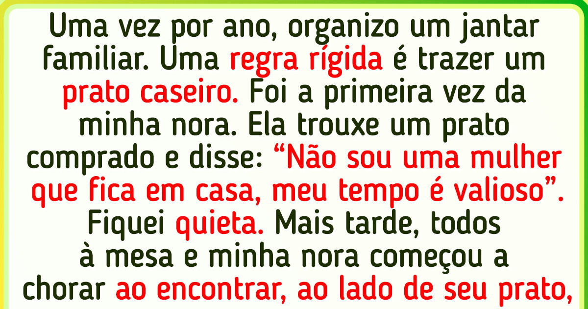 Minha nora me provocou em um jantar de família, e respondi à altura Minha nora me provocou em um jantar de família, e respondi à altura