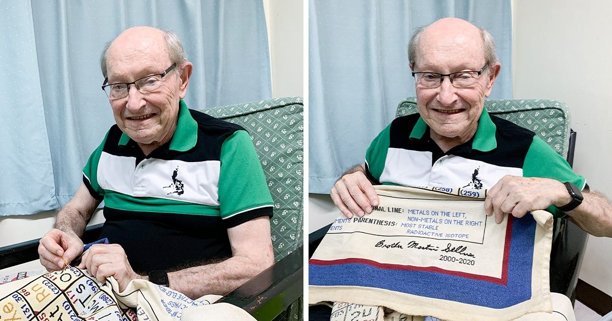 Aos 83 anos, este vovô professor une suas duas paixões: bordado e química