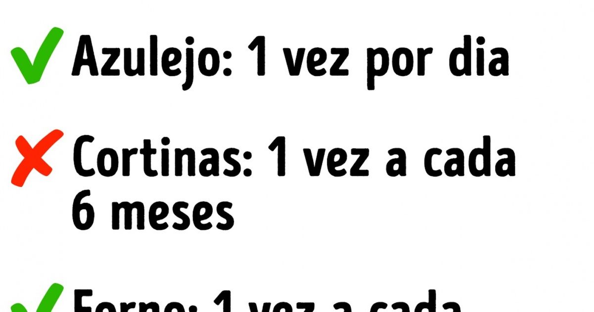 A cada quanto tempo limpar cada parte da casa A cada quanto tempo limpar cada parte da casa