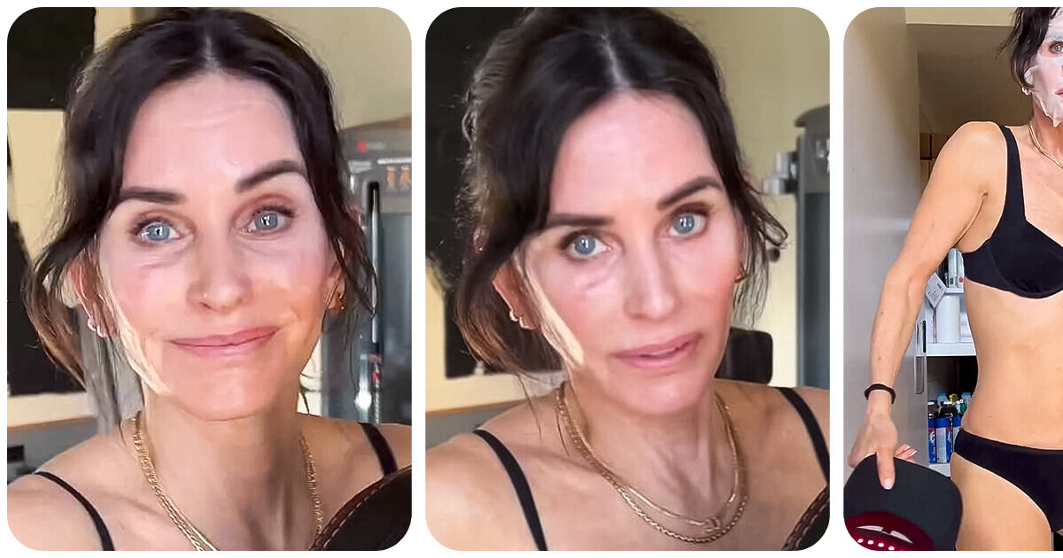 Courteney Cox revela sua rotina antienvelhecimento e chama a atenção com biquíni minúsculo
