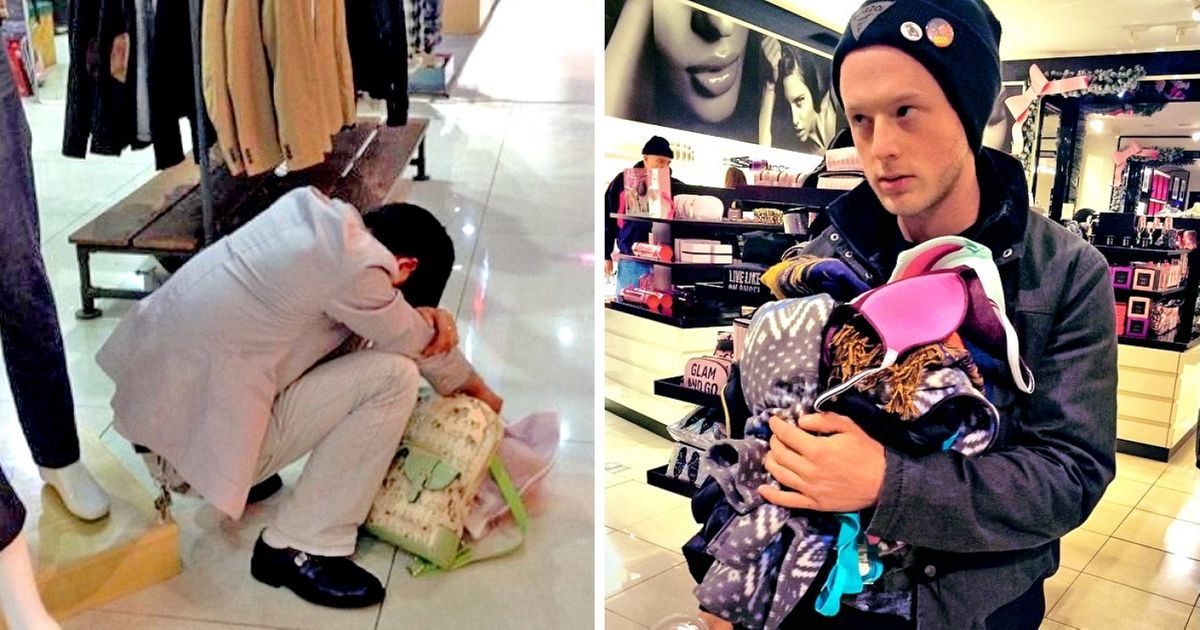 28 Fotos de homens cuja força de vontade é testada nas lojas