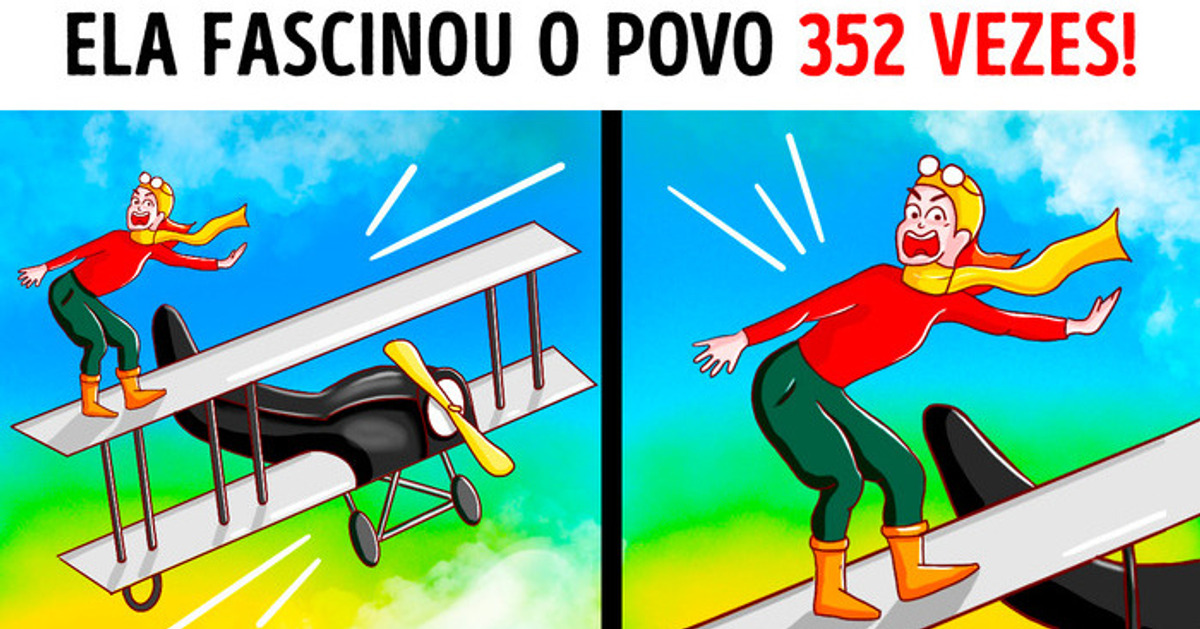 A plateia gritava enquanto ela se segurava em um avião pelos dentes