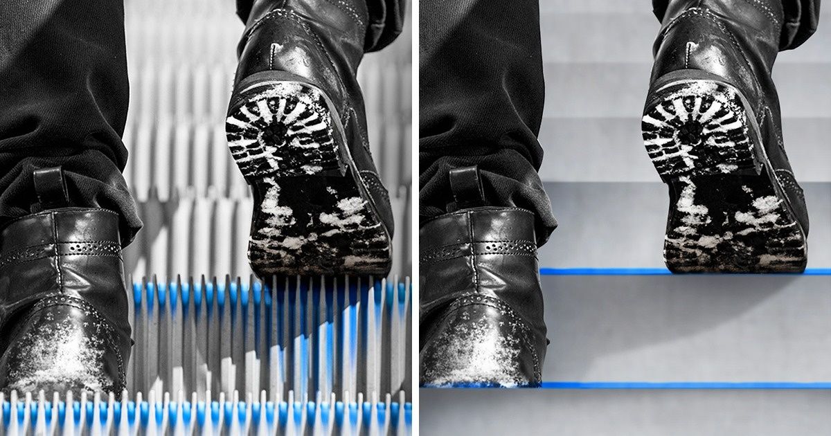 Por que os degraus de escadas rolantes têm ranhuras?