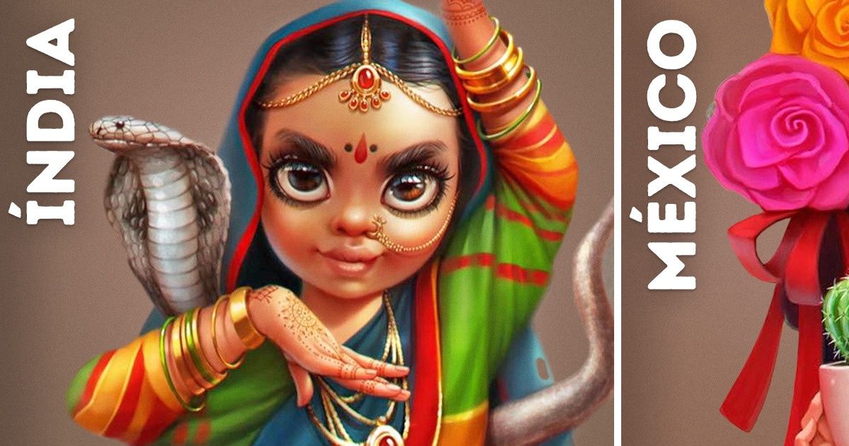 Ilustradora retrata com muita fofura 10 meninas representando seus países de origem