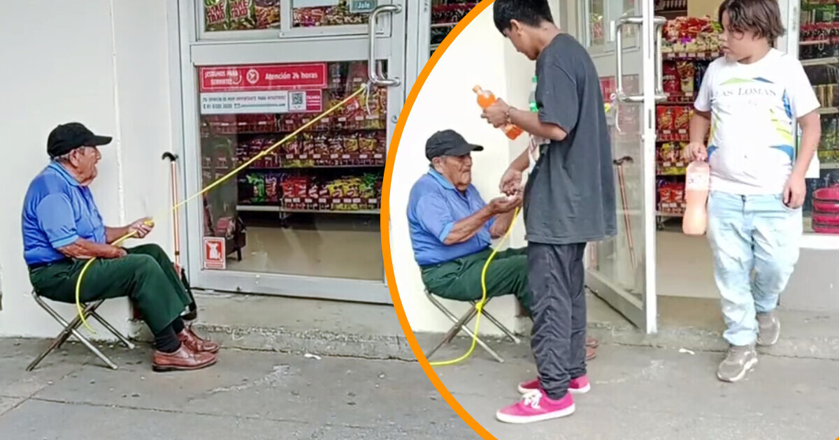 Vovô que ganha a vida abrindo porta de supermercado com uma corda comove as redes