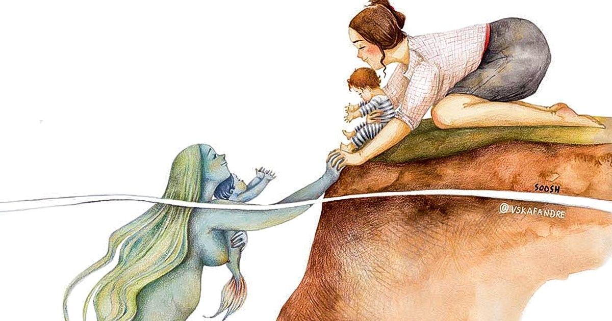 A pintora que criou a linda história de amizade entre uma mulher e uma sereia