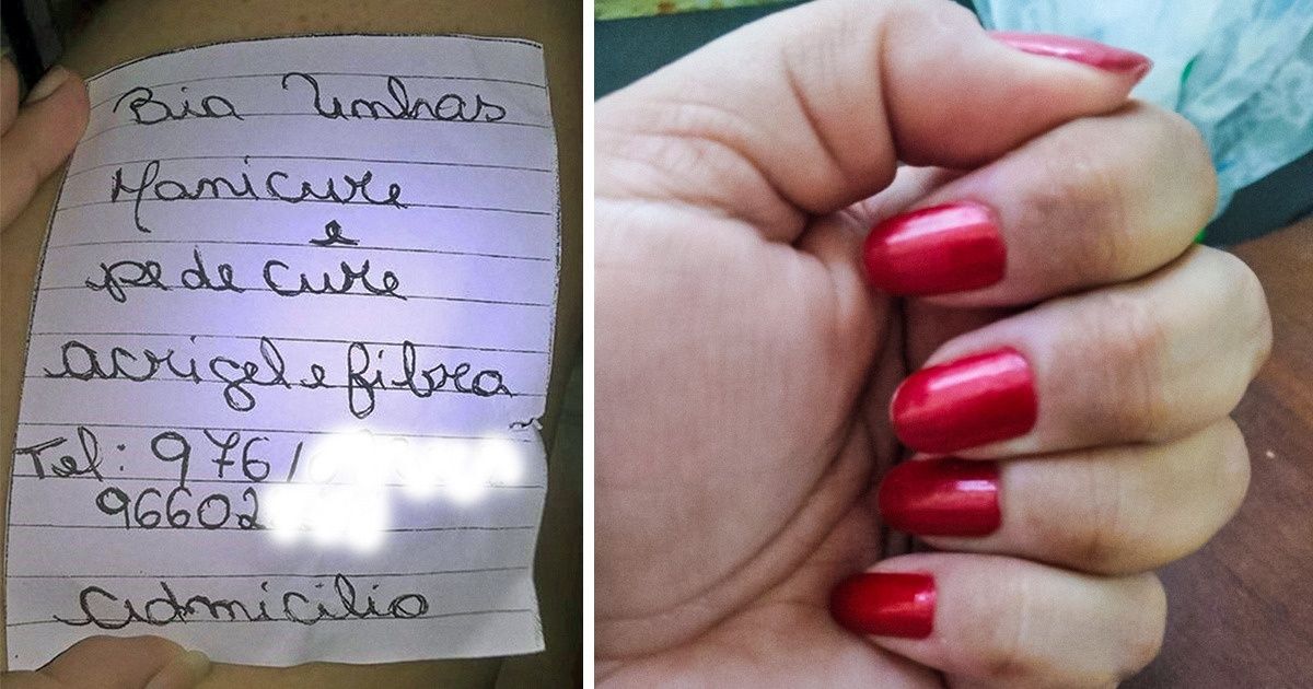 Manicure cria cartão de visita à mão e seu trabalho viraliza na internet Manicure cria cartão de visita à mão e seu trabalho viraliza na internet