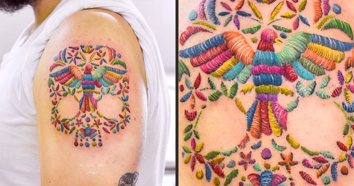 Artista mexicana faz tatuagens incríveis que parecem bordados Artista mexicana faz tatuagens incríveis que parecem bordados