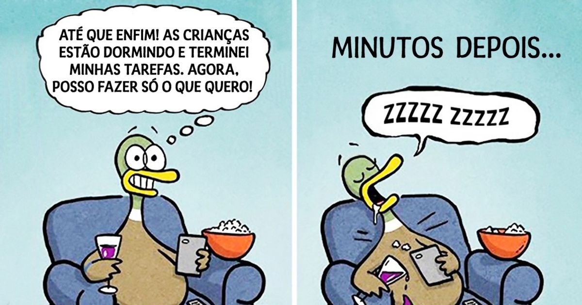 Esta sequência de quadrinhos mostra como é difícil ser pai