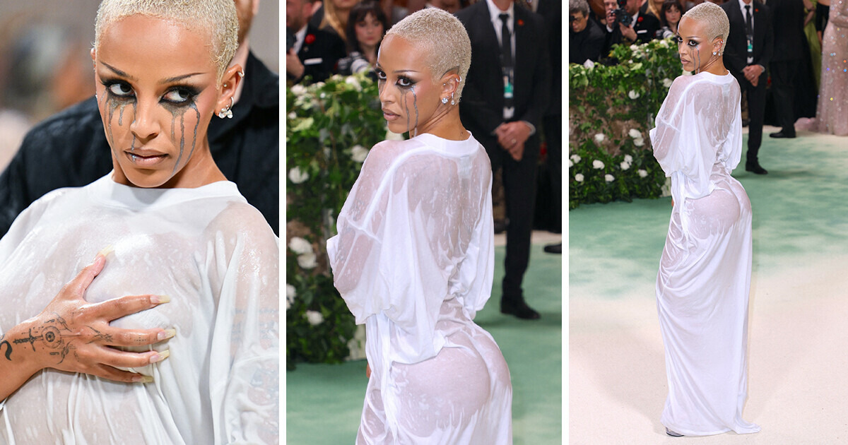 Doja Cat rouba a cena no Met Gala usando look “molhado” e provocante