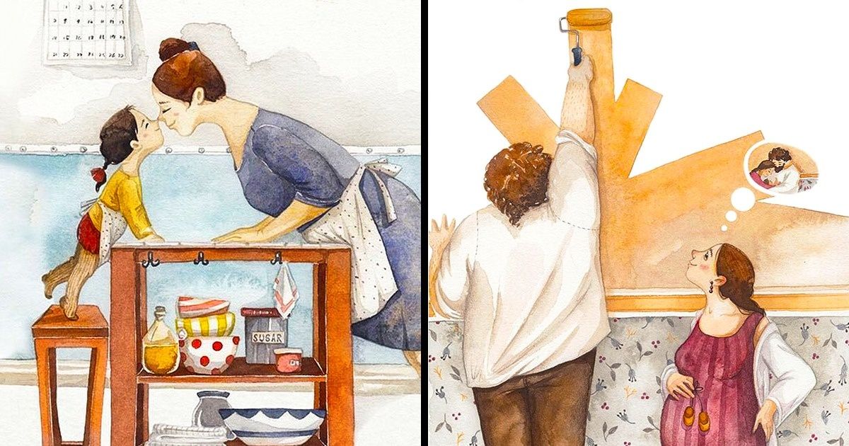 Artista ilustra doces detalhes do dia a dia de uma família