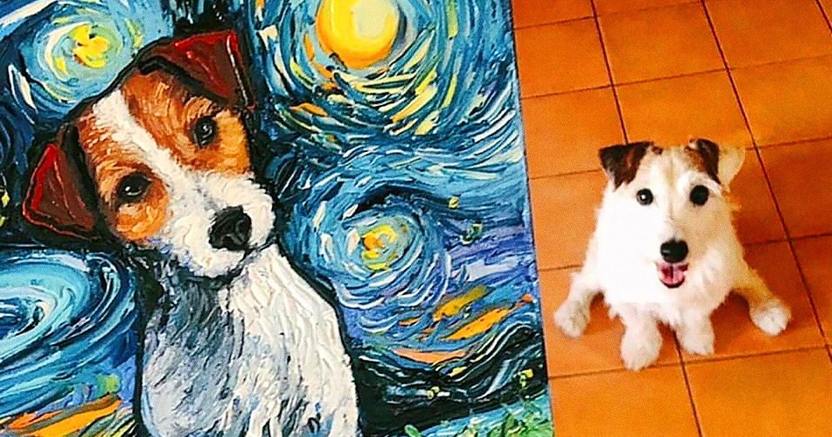 Artista eterniza animais de estimação em retratos no estilo “A Noite Estrelada”, de Vincent van Gogh