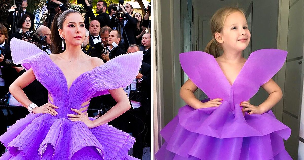 Mãe e filha de 6 anos recriam roupas usadas no tapete vermelho que ofuscam os modelos originais Mãe e filha de 6 anos recriam roupas usadas no tapete vermelho que ofuscam os modelos originais