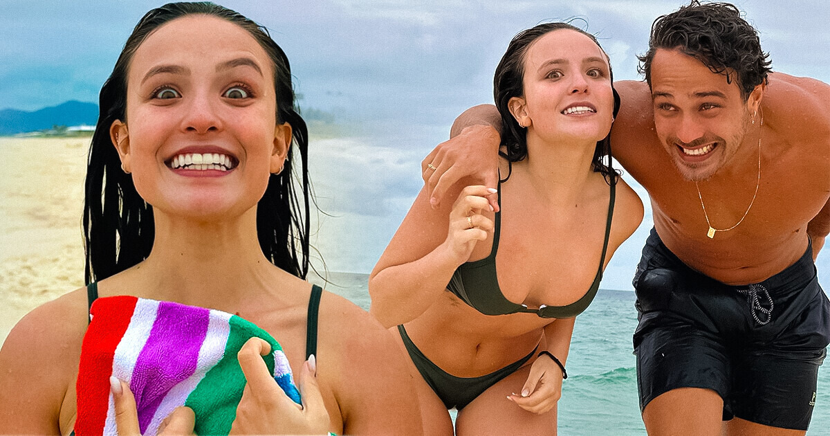 Larissa Manoela posa de biquíni com o noivo e detalhe na foto chama a atenção Larissa Manoela posa de biquíni com o noivo e detalhe na foto chama a atenção