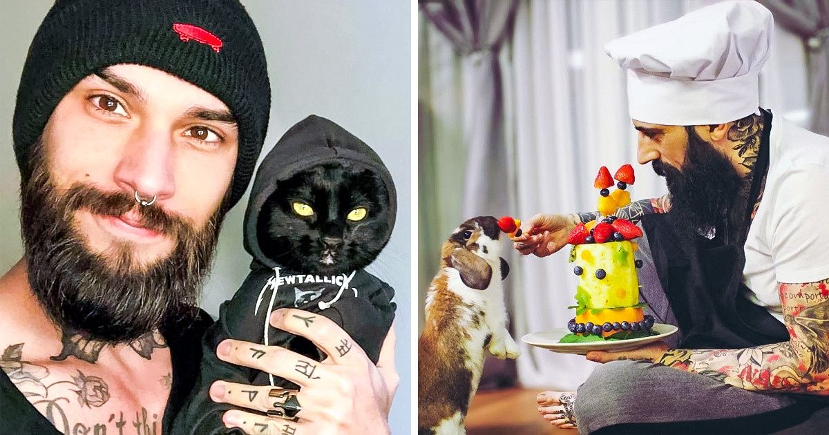 Homens aparentemente brutos que são super fofos com os animais