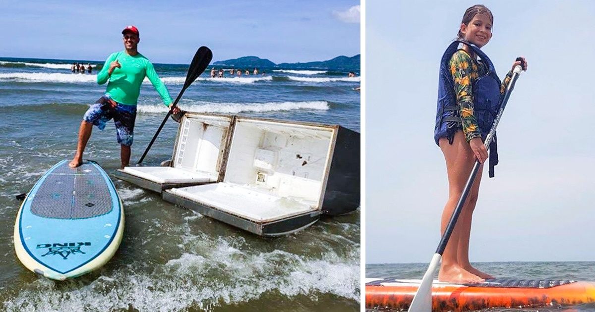 Artista ensina stand up paddle para quem recolhe lixo da praia