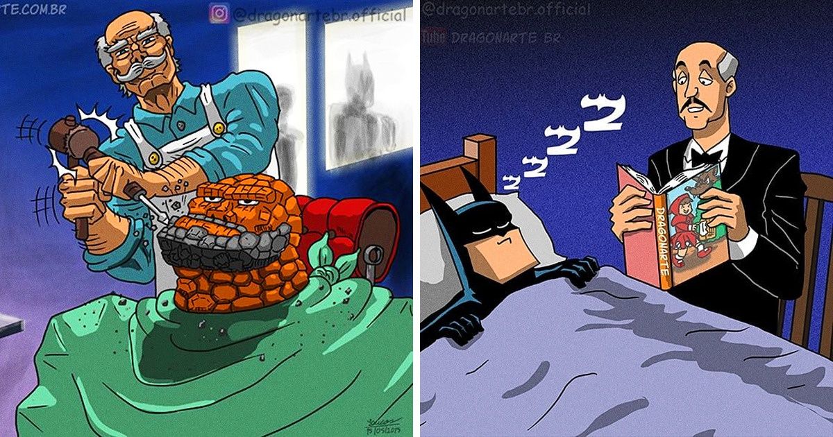 Um artista imagina como seria o dia a dia dos super-heróis (18 quadrinhos)