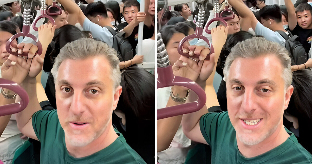 Luciano Huck anda em metrô lotado e faz comentário inesperado