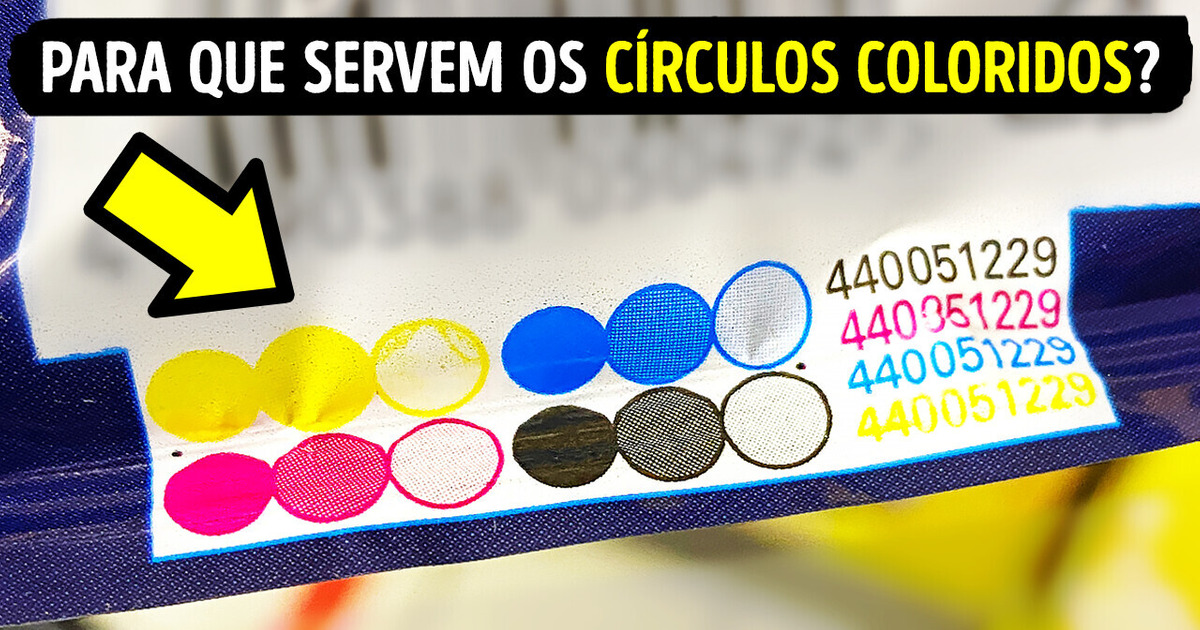 Círculos coloridos nos sacos de salgadinhos. Será que têm algum significado?