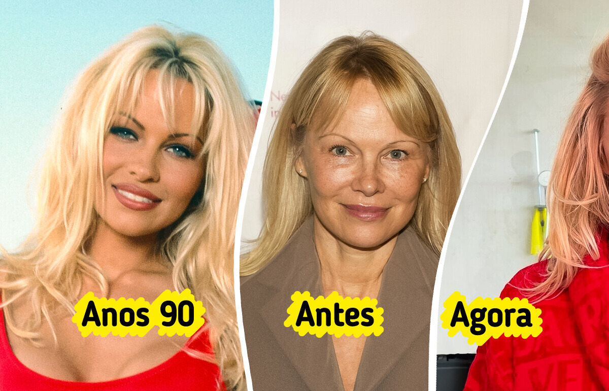 Pamela Anderson surpreendeu ao usar sua icônica maquiagem dos anos 90 Pamela Anderson surpreendeu ao usar sua icônica maquiagem dos anos 90