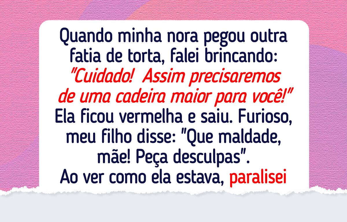 Critiquei o peso da minha nora e agora meus parentes não falam comigo
