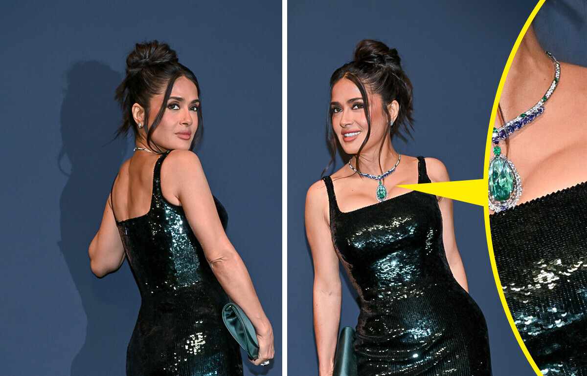 Salma Hayek, 58 anos, arrasa em um vestido escultural, mas um detalhe incomoda fãs