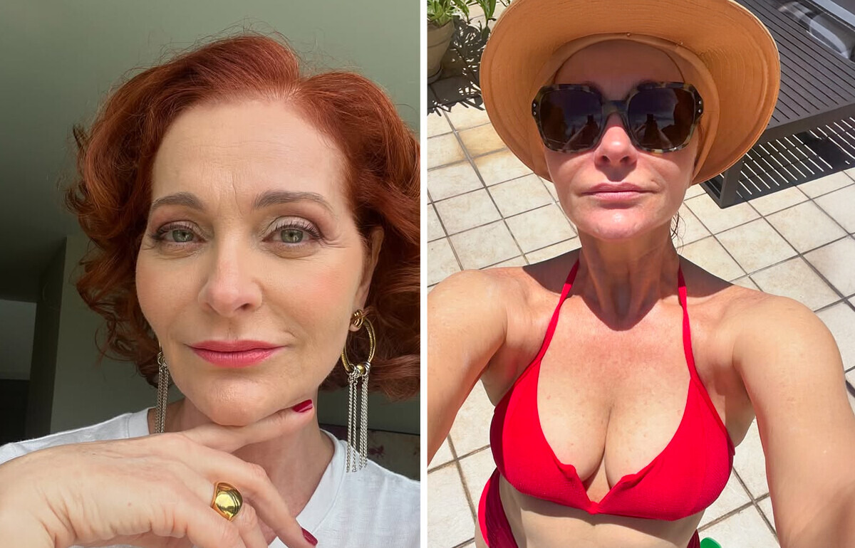 Aos 57, Alexandra Richter exibe atitude e estilo em trajes de banho