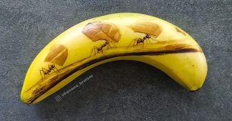 Uma garota usa bananas como tela e cria arte sem usar tinta