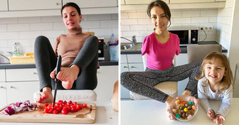 Sem os braços, artista belga desafia limites e aprende a usar os pés para cuidar da filha