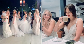 Por que essa mãe e suas filhas foram jantar usando seus vestidos de noiva
