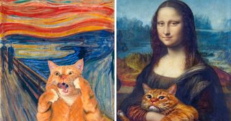 A artista russa que recria obras de arte icônicas com seu gato gordo (15 fotos)