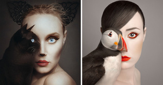 Uma fotógrafa cria retratos de tirar o fôlego misturando rostos humanos com animais