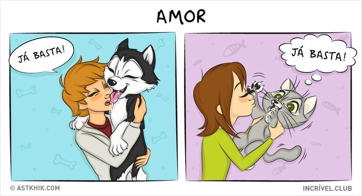 14 quadrinhos sobre as diferenças entre viver com um cão e com um gato