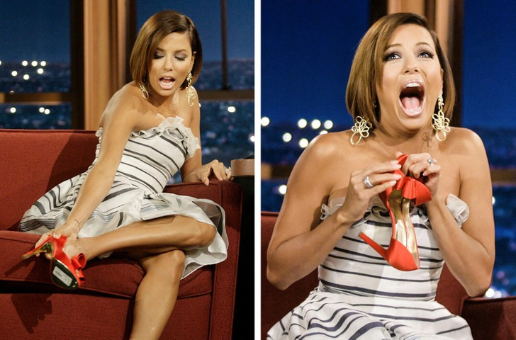 Eva Longoria esqueceu de remover a etiqueta com o preço de seu sapato