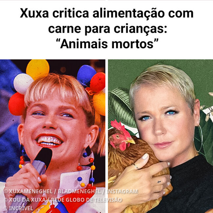 Xuxa critica alimentação com carne para crianças: “Animais mortos”