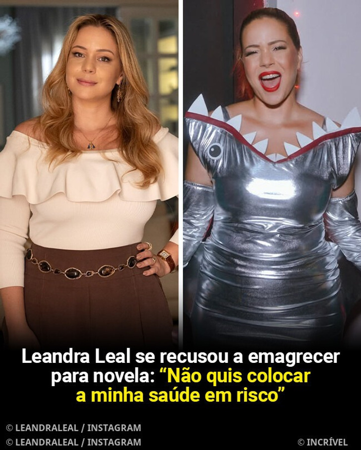 Empoderada 🔥👏. Em uma entrevista recente, Leandra Leal falou sobre a pressão estética sofrida ao longo dos anos. "Ainda não recuperei a minha forma física de antes da gravidez, e estou de boa. Vejo mulheres que acabaram de ter filho com pressa para retornar à antiga silhueta, se submetendo a cirurgias plásticas. Não julgo, mas essa não é a minha escolha." A atriz relatou ainda que sofreu pressão para emagrecer para viver a vilã Zilá, de Coração Acelerado: “Algumas pessoas falaram que eu deveria emagrecer para a novela, mas a personagem não exigia isso, e eu não quis colocar a minha saúde em risco”, revelou.