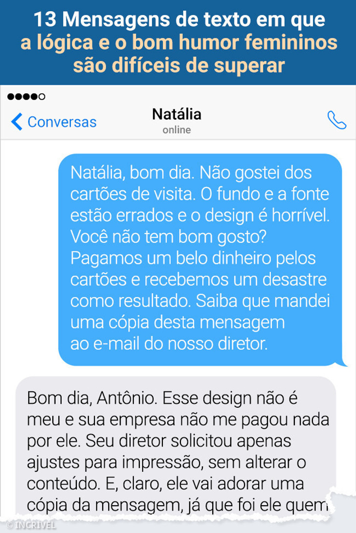 13 Mensagens de texto em que a lógica e o bom humor femininos são difíceis de superar