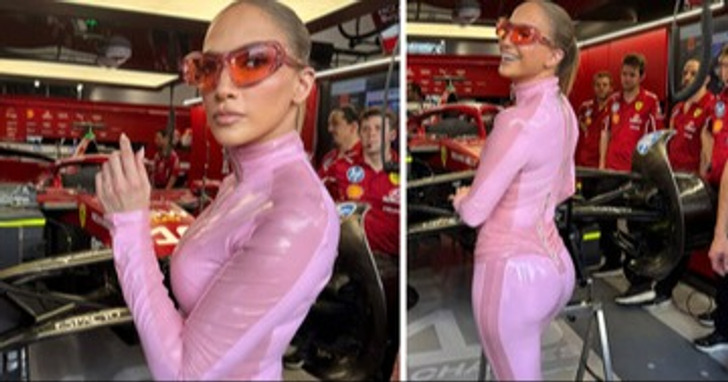 J.Lo posou com roupa justa e provocante na F1, mas um detalhe estranho sobressaiu
