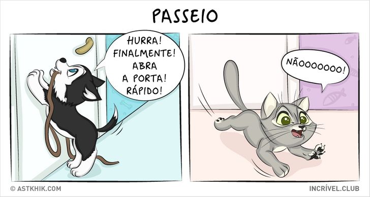 14 quadrinhos sobre as diferenças entre viver com um cão e com um gato