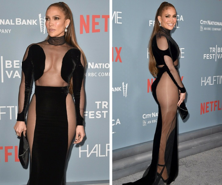 Jennifer Lopez chega ao Festival de Tribeca usando um vestido com recortes transparentes