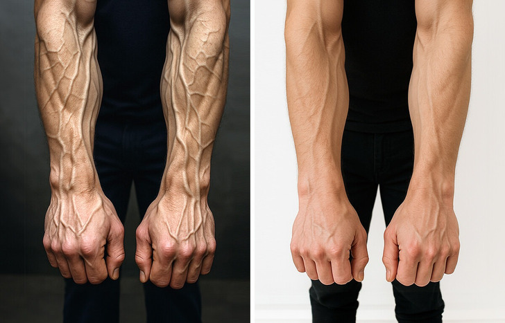 3. Veias saltadas são normais em pessoas com pouca gordura no corpo