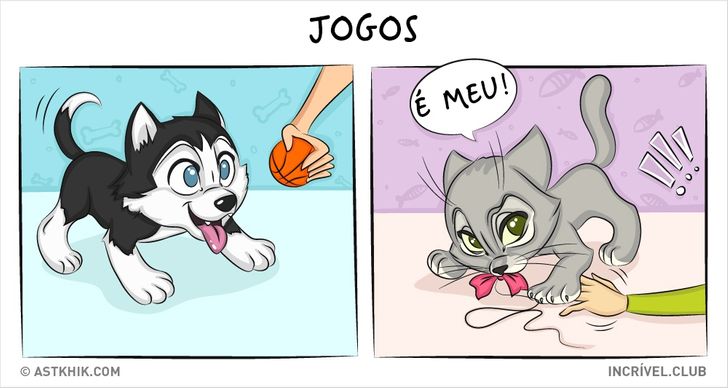 14 quadrinhos sobre as diferenças entre viver com um cão e com um gato