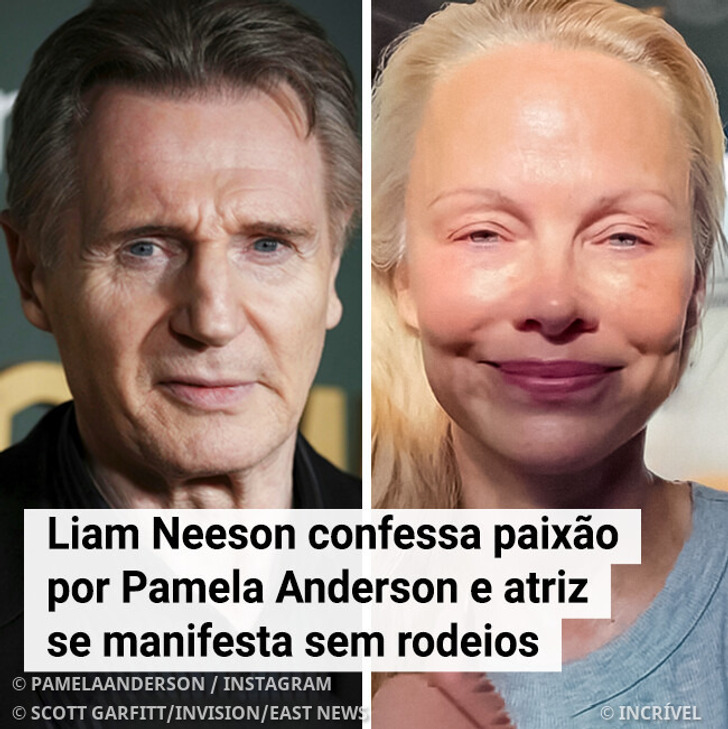 Liam Neeson confessa paixão por Pamela Anderson e atriz se manifesta sem rodeios