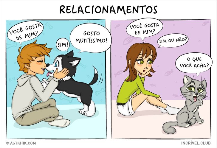 14 quadrinhos sobre as diferenças entre viver com um cão e com um gato